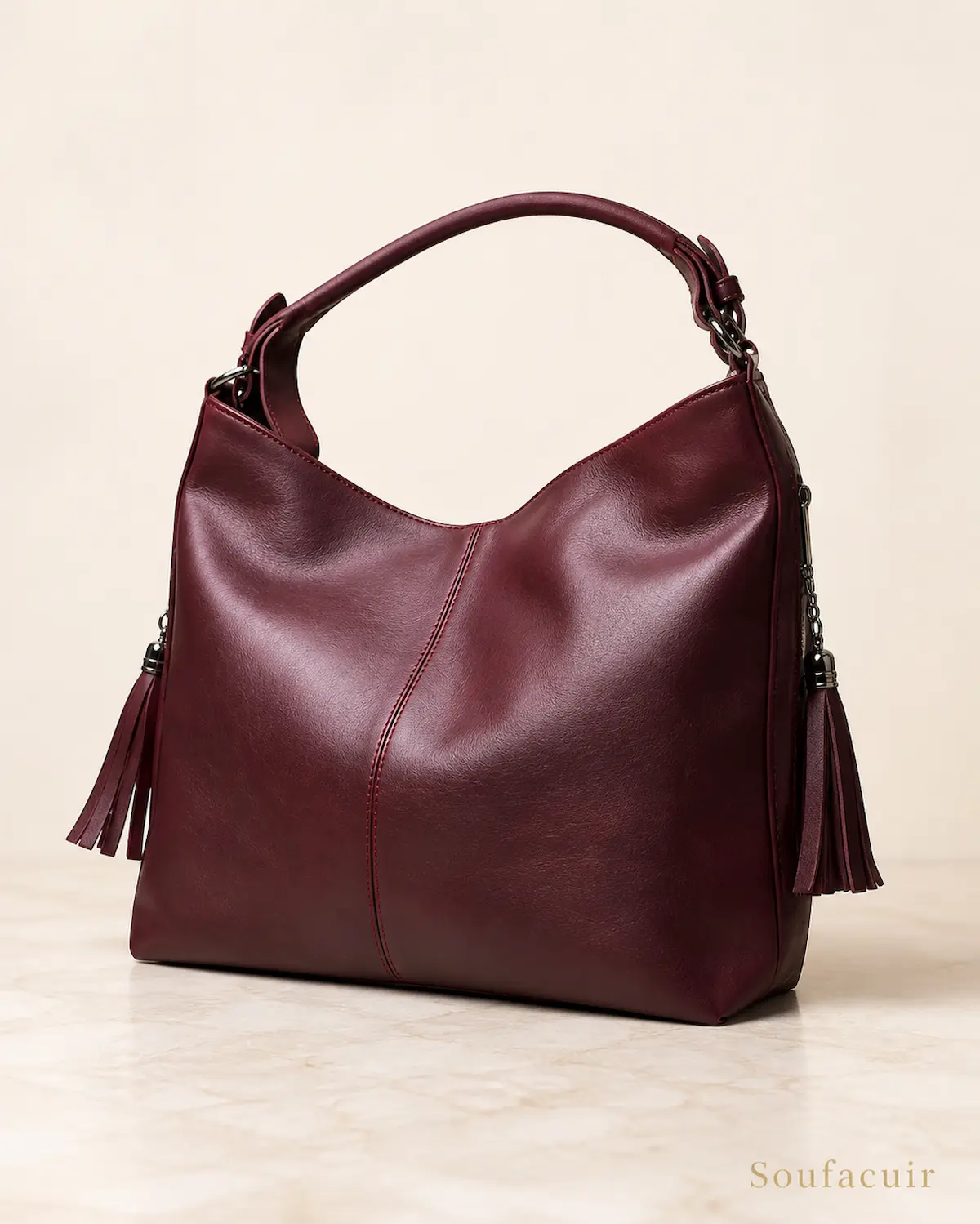 Sac à main cuir bordeaux - Soufacuir Maroc